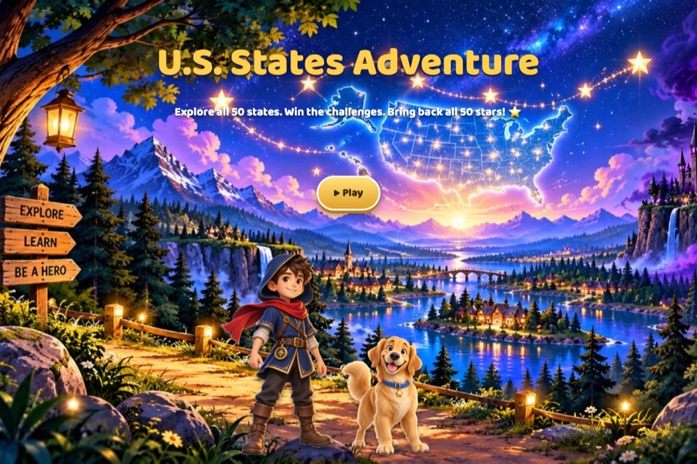 U.S. States Adventure game title screen